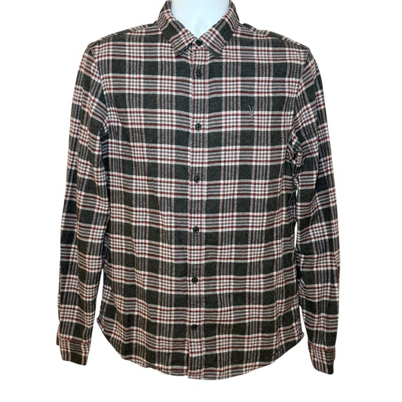 ALLSAINTS Gaines Long‎ Sleeve Flannel Shirt Men's M Plaid Button Up Ramskull - Picture 2 of 11